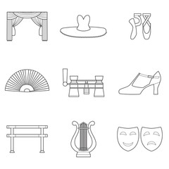 Set of simple theater and ballet symbols line art  icons on white background - 169809738