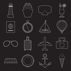 Set of modern travel symbols line art  icons  on white background - 169809755