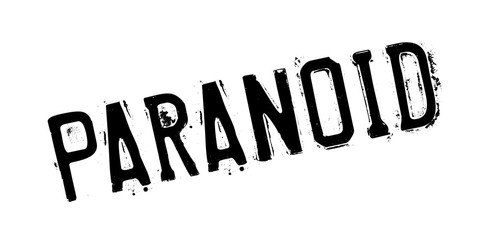 Paranoid rubber stamp. Grunge design with dust scratches. Effects can be easily removed for a clean, crisp look. Color is easily changed.
