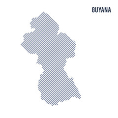 Vector abstract hatched map of Guyana with oblique lines isolated on a white background.