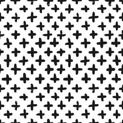 Ink abstract cross seamless pattern. Background with artistic strokes in black and white sketchy style. Design element for backdrops and textile