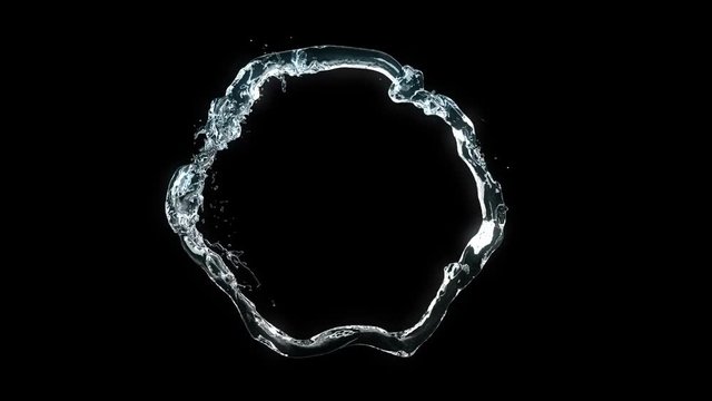 Beautiful Water Stream Forming Circle in Slow Motion. Looped 3d animation with Alpha Matte. Seamless Full HD.