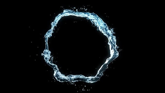 Beautiful Water Stream in Looped 3d animation with Alpha Matte. Forming Circle in Slow Motion. Seamless Full HD.