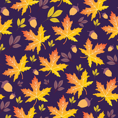 Purple and yellow leaves seamless pattern
