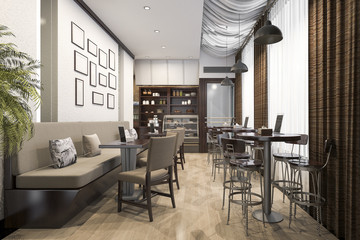 3d rendering loft and luxury hotel reception and cafe lounge restaurant