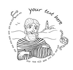 Hand-drawn illustration of sailor. Marine theme.