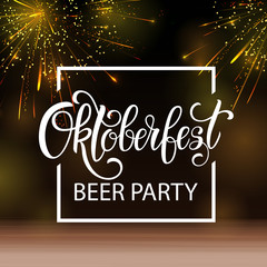 Oktoberfest lettering, a glass of beer. Autumn holidays. Vector illustration EPS10.