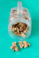 Walnuts in glass jar