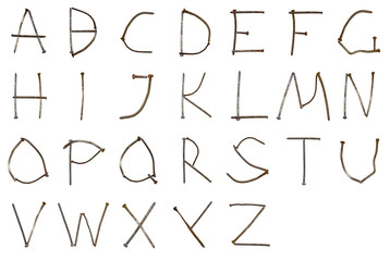 English alphabet made of nails