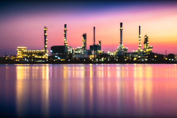 Petrochemical plant area in morning with reflection in river