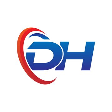 modern dynamic vector initial letters logo dh with circle swoosh red blue