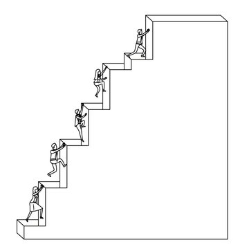 Business People Climbing Stair Block Structure Sketch Silhouette In White Background