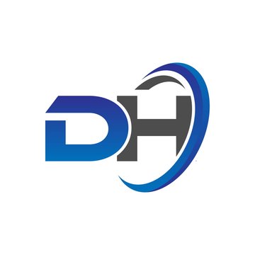 vector initial logo letters dh with circle swoosh blue gray