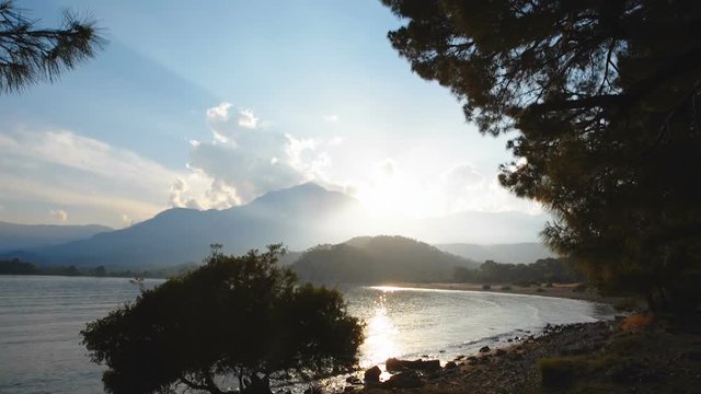 sunset in a picturesque bay