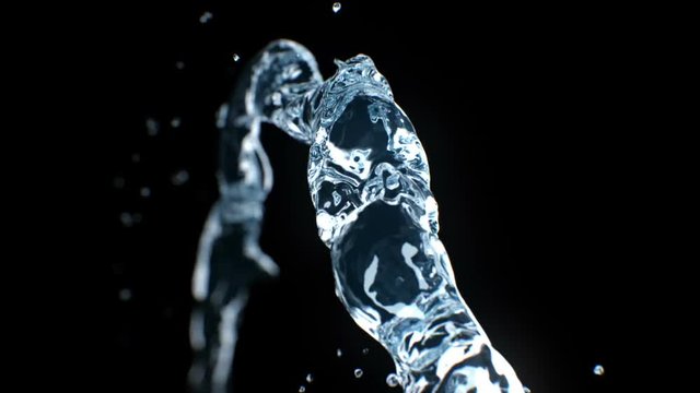 Beautiful Water Stream Close-up in Slow Motion. 3d animation. Full HD.