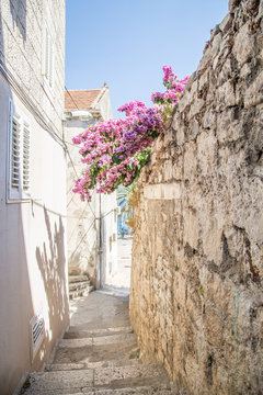 Naklejka Old street narrow in Korcula, Croatia