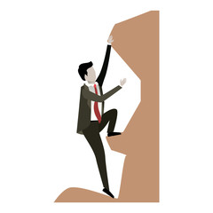 businessman trying to climb to the top of rock in white background