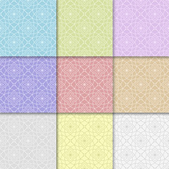 Colored geometric backgrounds. Seamless patterns