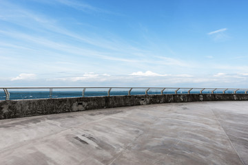 empty road with blue sea in blue sky