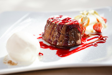Chocolate fondant with ice cream