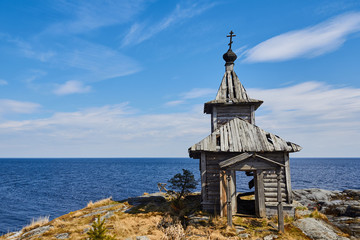 Fototapeta na wymiar A trip through Lake Ladoga in May