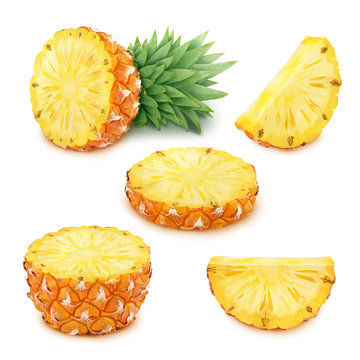 Pineapple set: whole and sliced pineapples.