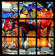 Bull in stained glass