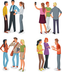 Obraz premium Group of cartoon young people talking 
