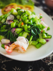 thai food , yum Fresh shrimp kale.