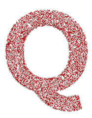 3D render of red and white alphabet make from pills. Big letter Q with clipping path. Isolated on white background