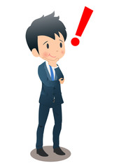 思いついたスーツ姿の若い男性ビジネスマン