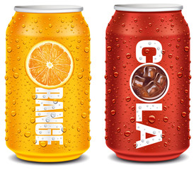 orange and cola tin can with many water drops - 169826739