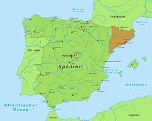 Spanien - Katalonien (Landkarte in Grün)