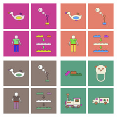 Set of children toys in different sets in flet on white board © gorovits