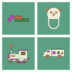 Set of children toys in different sets in flet on white board © gorovits