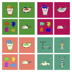 Set of children toys in different sets in flet on white board © gorovits