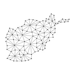 Afghanistan map of polygonal mosaic lines network, rays and dots vector illustration.