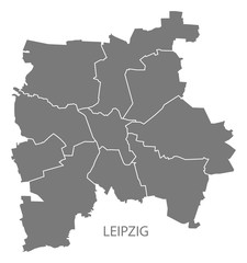 Leipzig city map with boroughs grey illustration silhouette shape