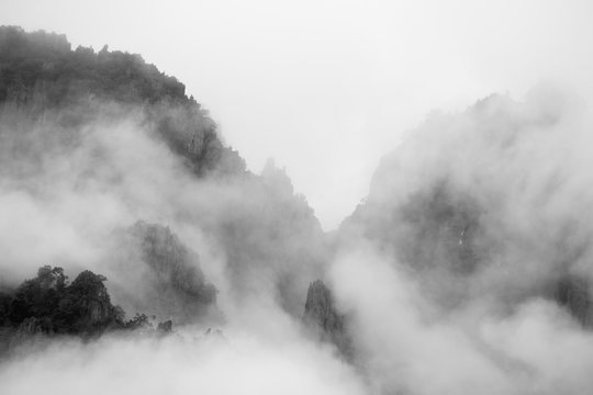 Fototapeta Mountains and mist black and white style