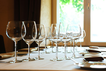 Wine glasses on a table