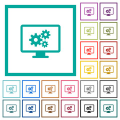 Screen settings flat color icons with quadrant frames