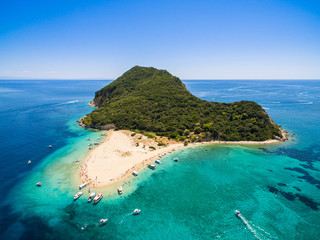 Aerial view of Marathonisi Island in Zakynthos (Zante) island, in Greece