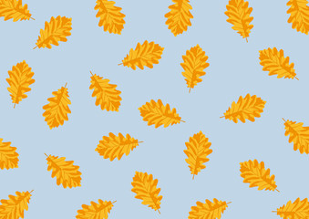 Autumn Yellow Oak Leaves Vector Rectangle - Blue background