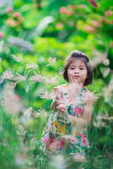 Kids play outdoors. Children explore nature