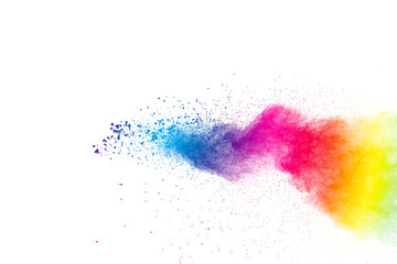 abstract color powder explosion on  white background.abstract  Freeze motion of color powder...