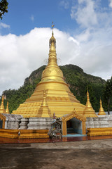 Golden pagoda in temple at Myanmar.