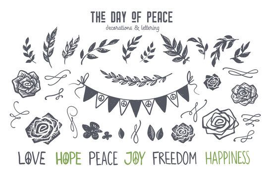 International day of peace graphic and lettering set.