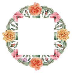 Hand painted watercolor charming combination of Flowers and Leaves, isolated on white background, Perfect for wedding,frame,quotes,pattern,greeting card,logo,invitations,lettering etc