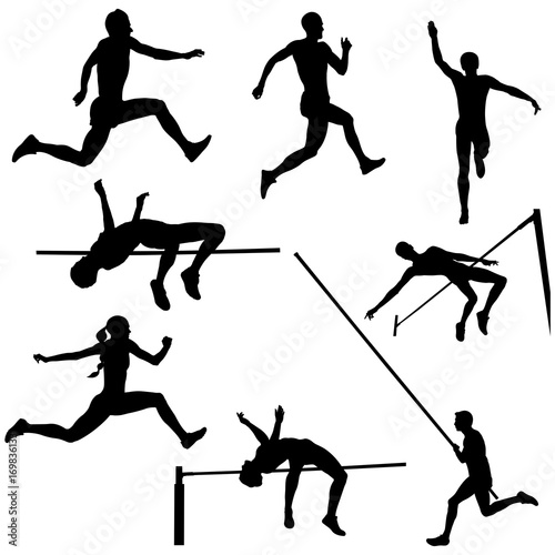 "set track and field sports jumping black silhouette" Stock image and ...