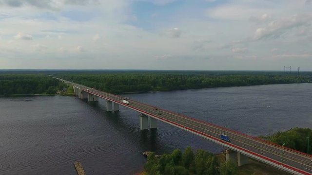 Bridge over river and transports traffic, aerial view video clip HD 1920x1080
